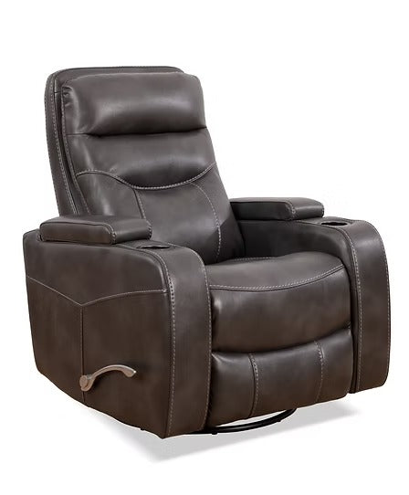 Quinvara Recliner Chair with Pull Handle, Swivel Glider Mechanism, Cup Holders, Storage Arms & Zero Wallhugger Design in Soft Grey PU