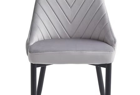 Veltrano 7-Piece Dinette Set – Sintered Stone White Marble Table with Black Steel Legs & Light Grey Velvet Chairs