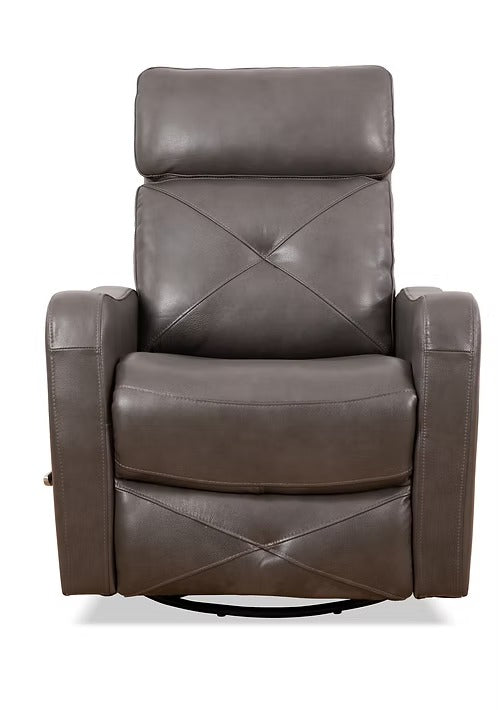 Wervano Recliner Chair with Side-Mounted Steel Pull Handle, Swivel &amp; Glider Mechanism, Zero Wallhugger Design in Soft Charcoal Leather Match