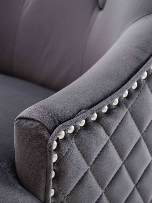 Zenvoro 2-Piece Luxury Grey Velvet Dining Chair Set with Chrome Lion Knocker, Diamond Quilted Back & Polished Chrome Finish