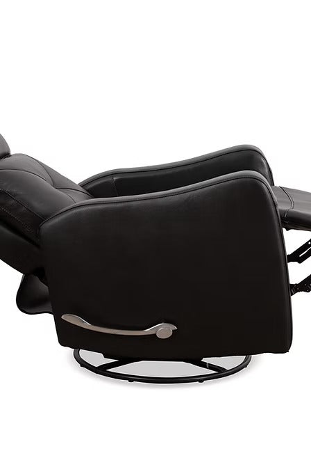 Wervano Recliner Chair with Side-Mounted Steel Pull Handle, Swivel & Glider Mechanism, Zero Wallhugger Design in Soft Blackberry Leather Match