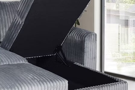 Lumivara Luxe Sofa Bed Sectional with Reversible Chaise, Lift-Up Storage & Soft-Touch Grey Fur Corduroy
