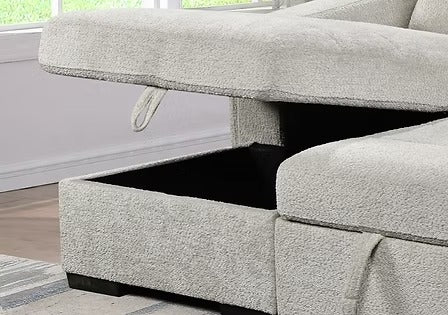 Virexa Sofa Bed Sectional – Left Hand Facing Chaise with Lift Up Storage, Rounded Back, Boucle Fabric Sleeper Sofa