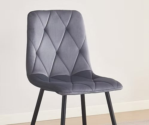 Velvoro 5-Piece Dinette Set – Snowy White Marble Sintered Stone Table with Black Steel Legs & Dark Grey Velvet Chairs