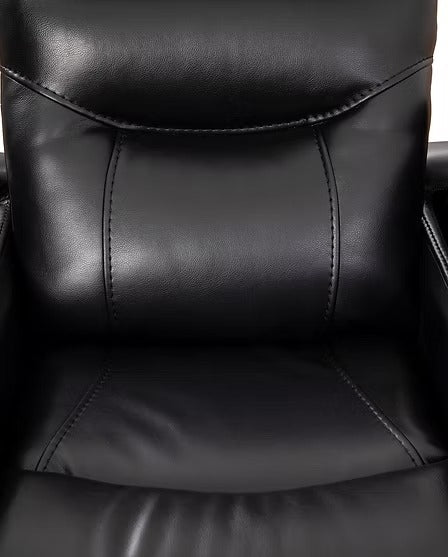 Quinvara Recliner Chair with Pull Handle, Cup Holders, Swivel Glider Function, Storage Arms & Zero Wallhugger Design in Soft Black PU