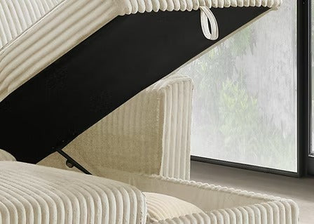 Lumivara Luxe Sofa Bed Sectional with Reversible Chaise, Lift-Up Storage & Soft-Touch Cream Fur Corduroy