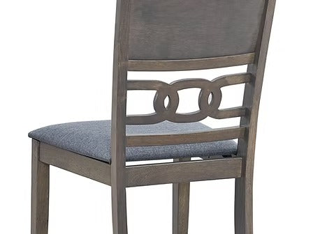 Primora 5-Piece Dining Set – Antique Grey Round Table with Fabric Upholstered Chairs