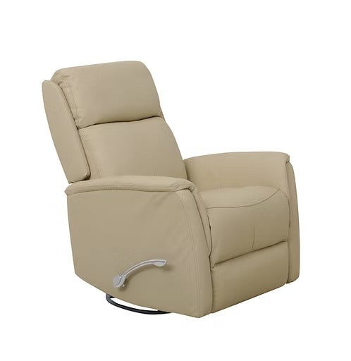 Zyrello Recliner Chair in Soft Ivory Beige Leather Matches with Side-Mounted Steel Pull Handle &amp; Glider Rocking Mechanism