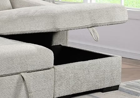 Virexa Sofa Bed Sectional – Right Hand Facing Chaise with Lift Up Storage, Rounded Back, Boucle Fabric Sleeper Sofa
