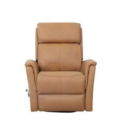 Zyrello Recliner Chair in Soft Caramel Brown Leather Match with Side-Mounted Steel Pull Handle &amp; Glider Rocking Mechanism