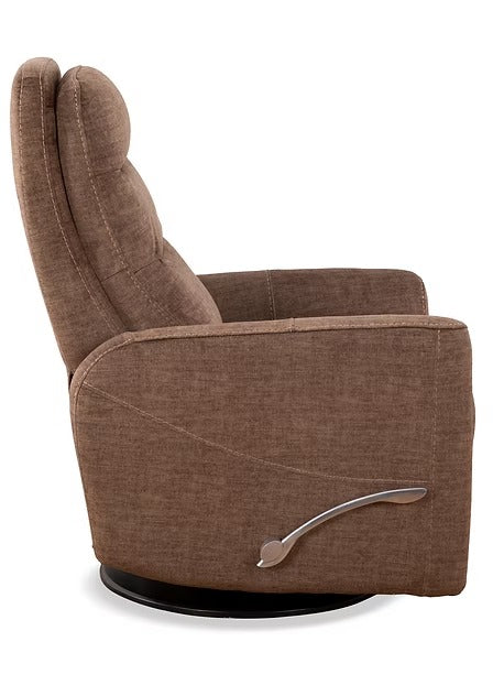 Torvella Recliner Chair with Side-Mounted Steel Pull Handle, Glider Rocking Mechanism &amp; Zero Wallhugger Design in Soft Chocolate Fabric