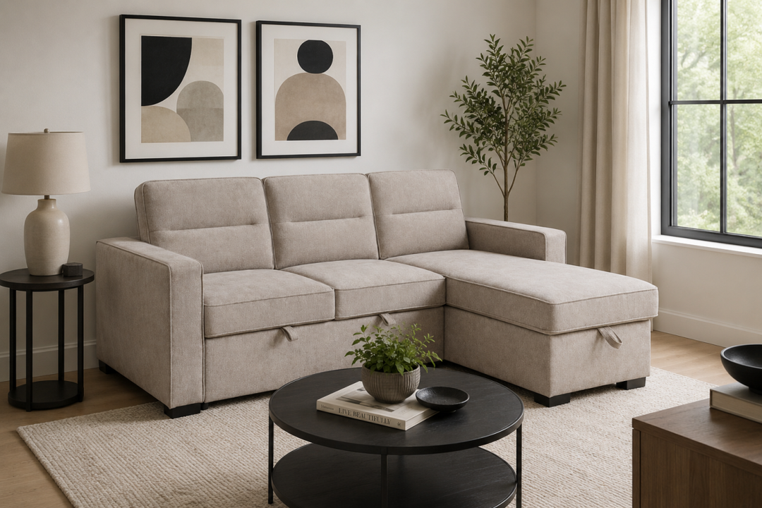 Lorvique Modern Reversible Sectional Sleeper Sofa with Storage Chaise & Pull-Out Bed
