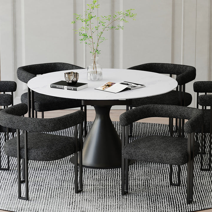 Evana Dining Table With Sintered Stone Top - White/ Black | Timeless, Durable & Extendable