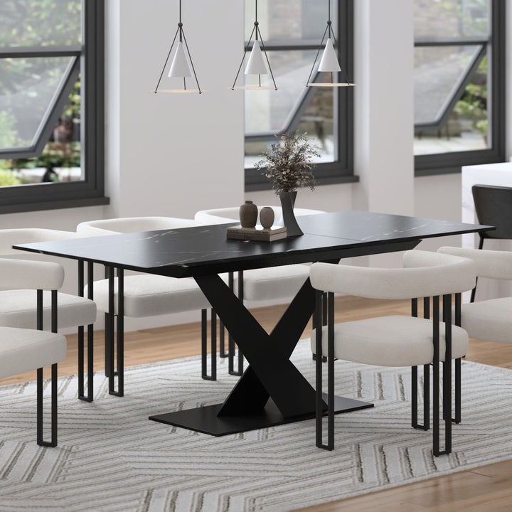 Eldoria Contemporary Extendable Dining Table – Sintered Stone Top with Geometric Pedestal Base