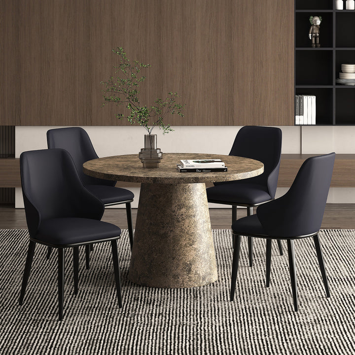 Norwick Modern Pedestal Dining Table – 48" Round Engineered Wood Table with Faux Stone Finish, Laminated Veneer Surface, Scratch & Water-Resistant Coating and Contemporary Design