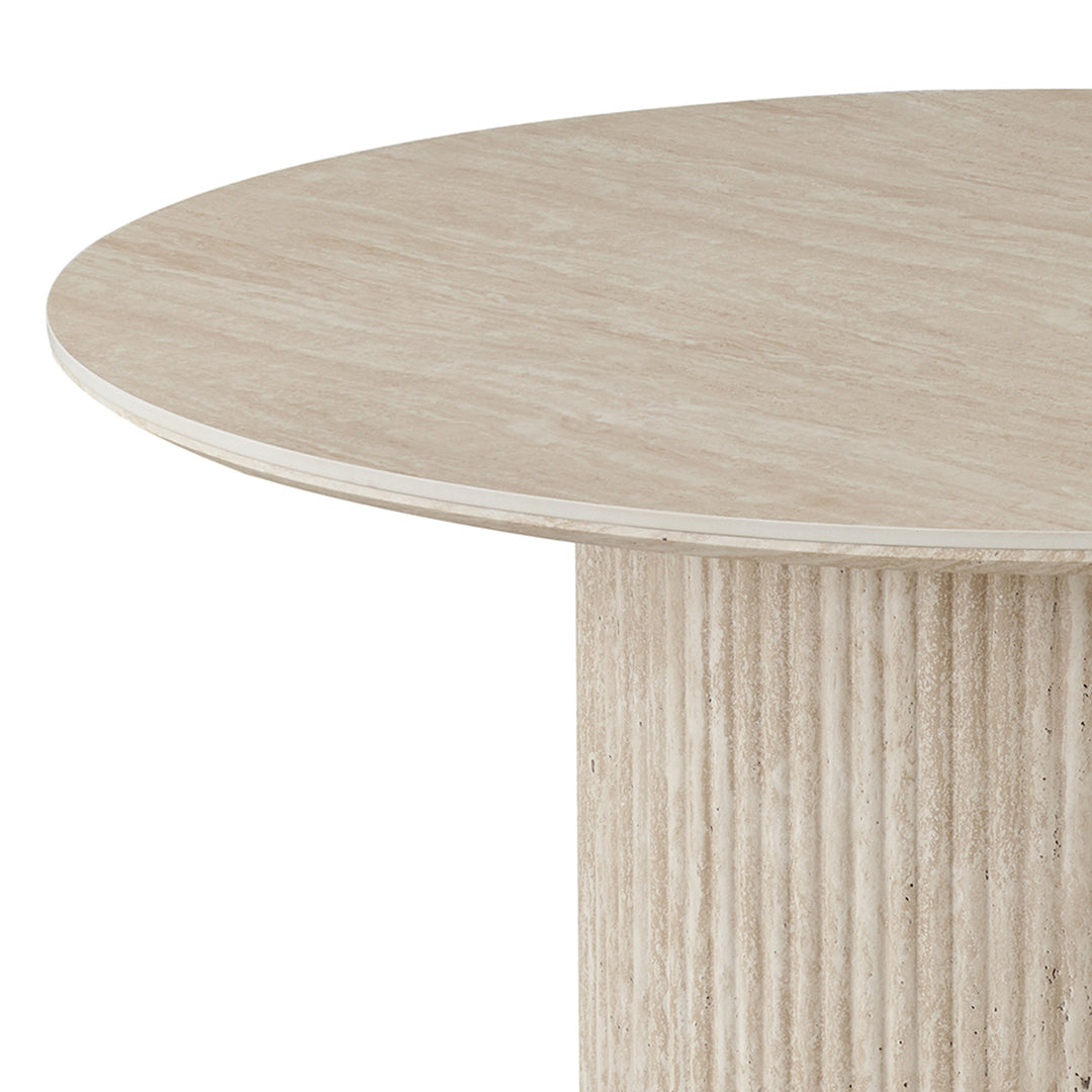 Elvaron Modern Round Pedestal Dining Table – 47.25" Sintered Stone Travertine Top with Fluted Stone-Look Base, Engineered Wood Structure and Scratch & Heat Resistant Finish