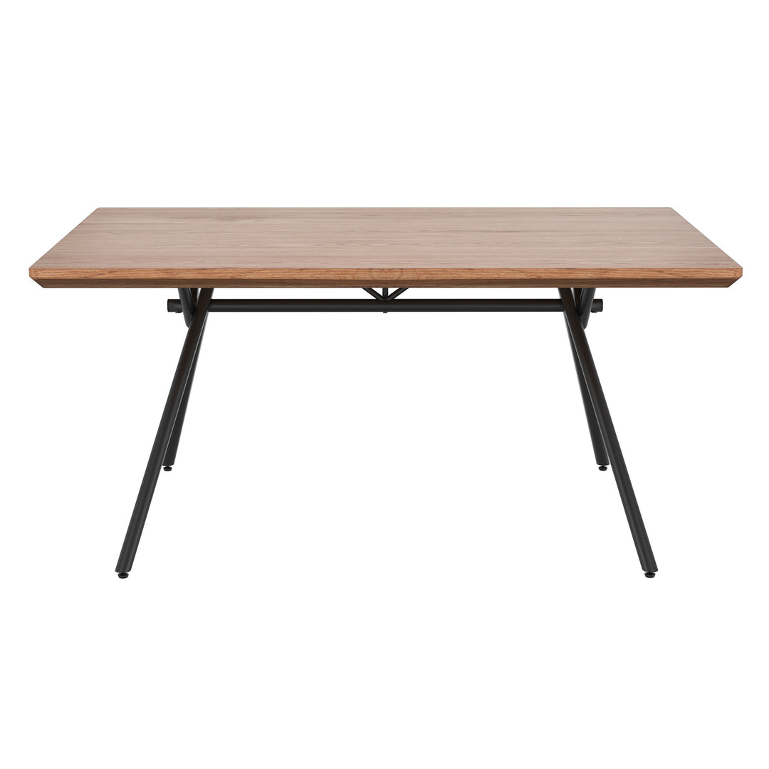 Orvyn Modern Dining Table – 63" Solid Engineered Wood Table with 2" Thick Laminated Veneer Natural Wood Grain Top, Black Metal X-Leg Base and Industrial Contemporary Design