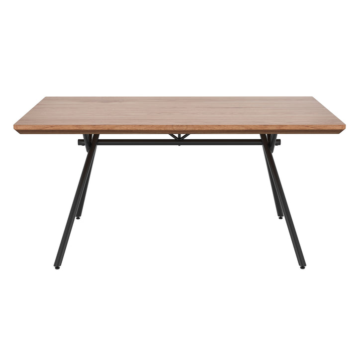 Orvyn Modern Dining Table – 63" Solid Engineered Wood Table with 2" Thick Laminated Veneer Natural Wood Grain Top, Black Metal X-Leg Base and Industrial Contemporary Design