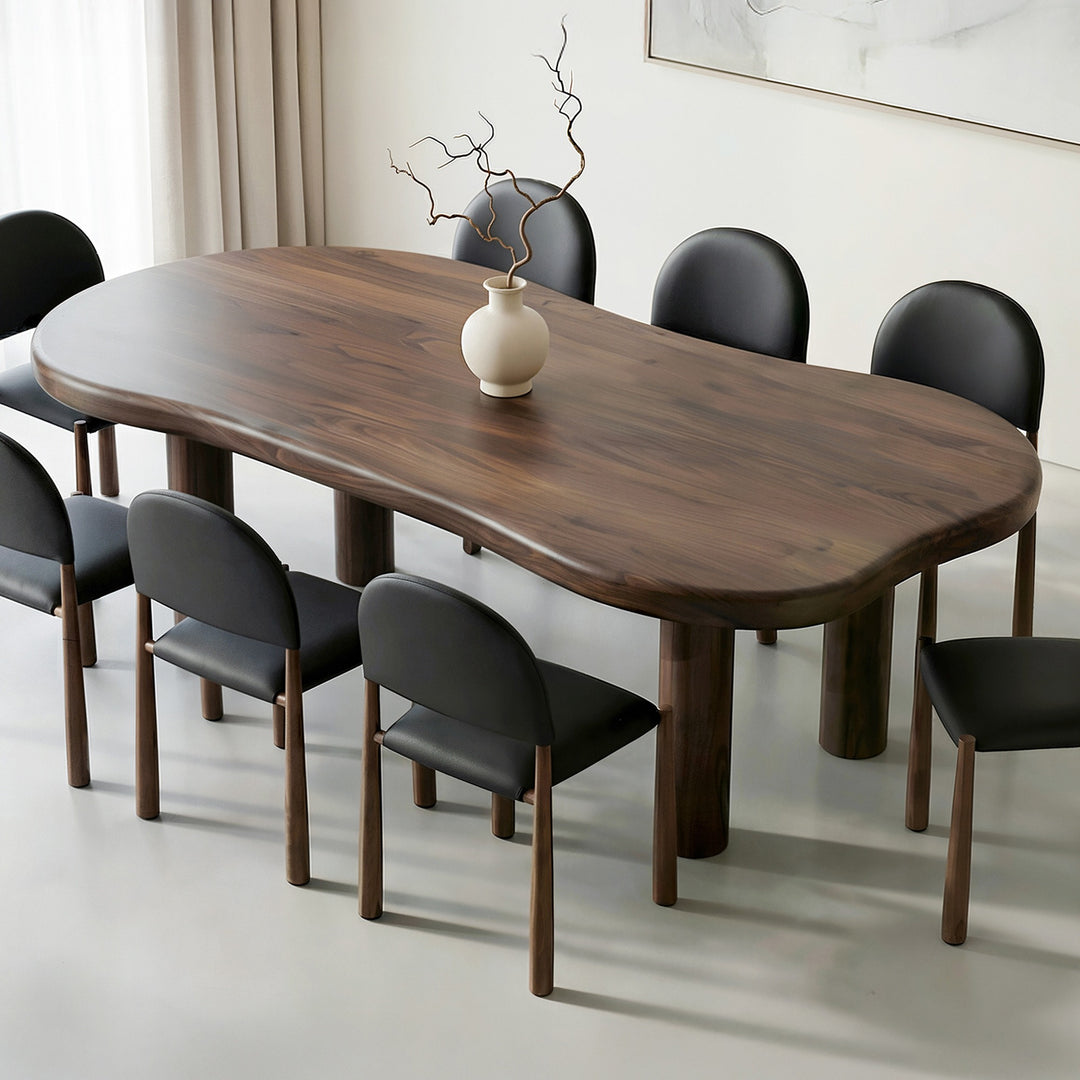 Dunmere Freeform Solid Mango Wood Dining Table with Thick Rounded Top And Dark Walnut Finish