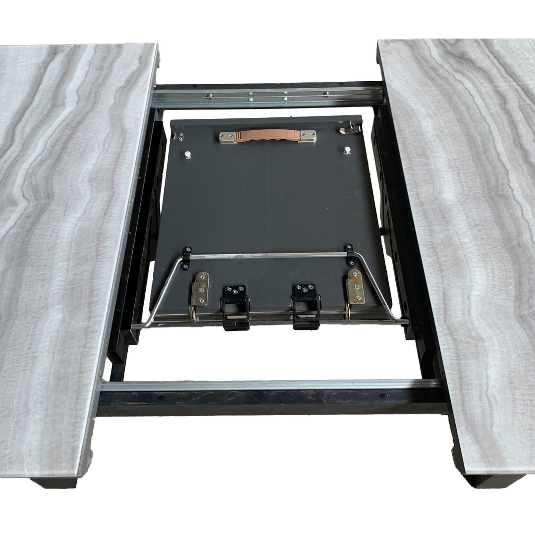 Lumerra Extendable Dining Table – Marble Glass Top, Black Metal Legs