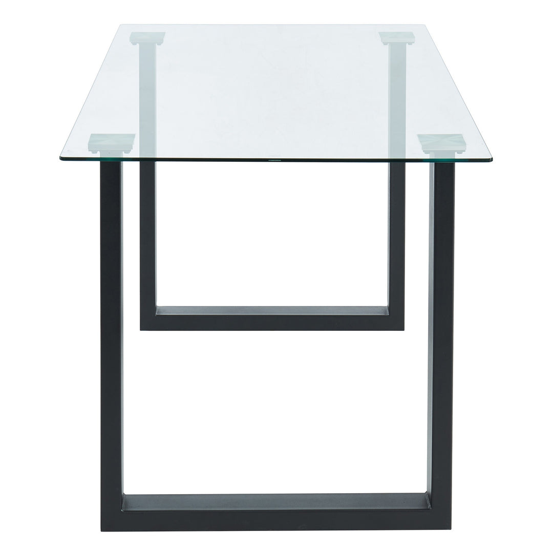 Alvara Contemporary Glass Dining Table – Rectangular 8mm Tempered Glass Top with Black Metal Legs and Brushed Stainless Steel Holders Compact Modern Dining Table