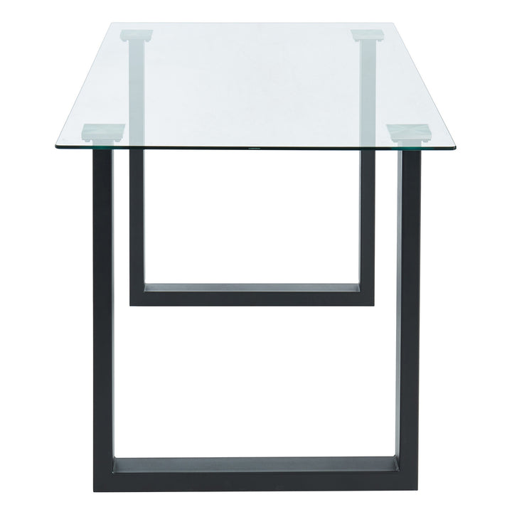 Alvara Contemporary Glass Dining Table – Rectangular 8mm Tempered Glass Top with Black Metal Legs and Brushed Stainless Steel Holders Compact Modern Dining Table