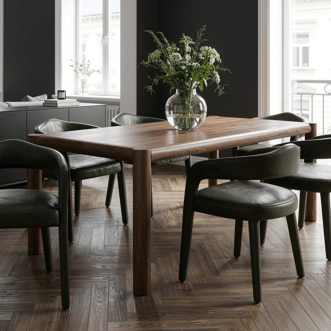 Corvane Mid-Century Modern Solid Wood Rectangular Dining Table – Walnut Finish with Sturdy Post Leg Design