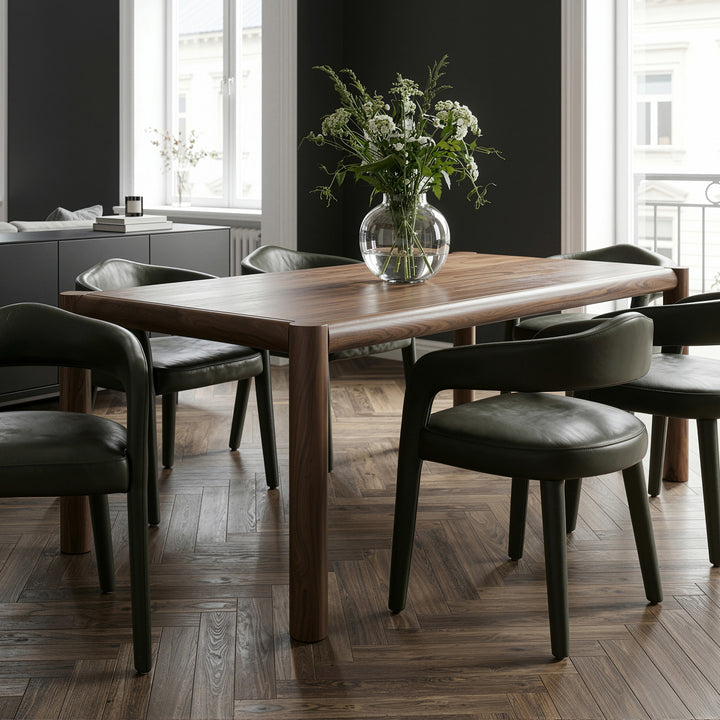 Corvane Mid-Century Modern Solid Wood Rectangular Dining Table – Walnut Finish with Sturdy Post Leg Design