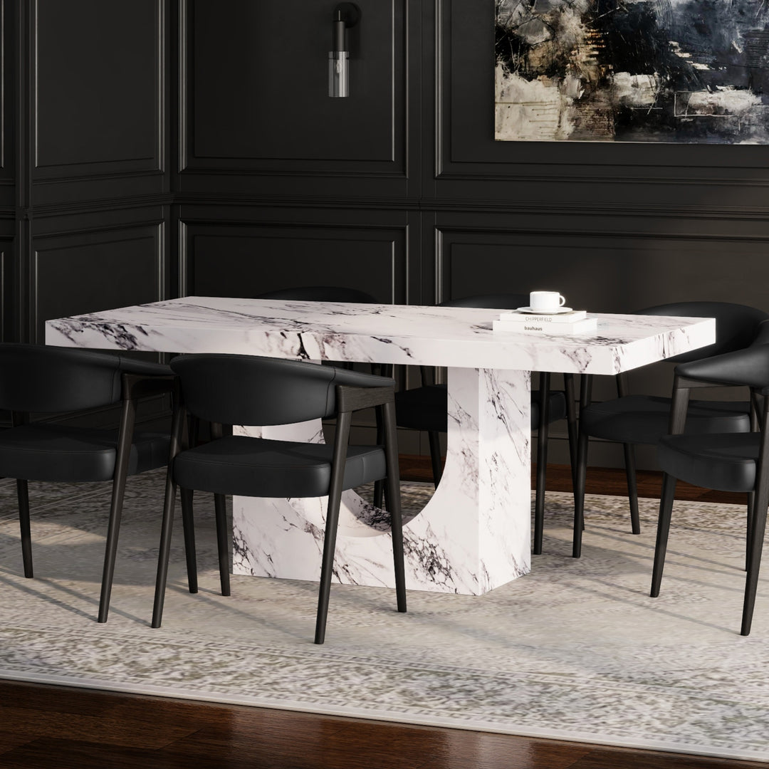 Meridale Contemporary Arch Dining Table – ECC Concrete Table with Matte Bulgari Marble Finish, Heat & Scratch Resistant Surface and Modern Sculptural Design Dining Table