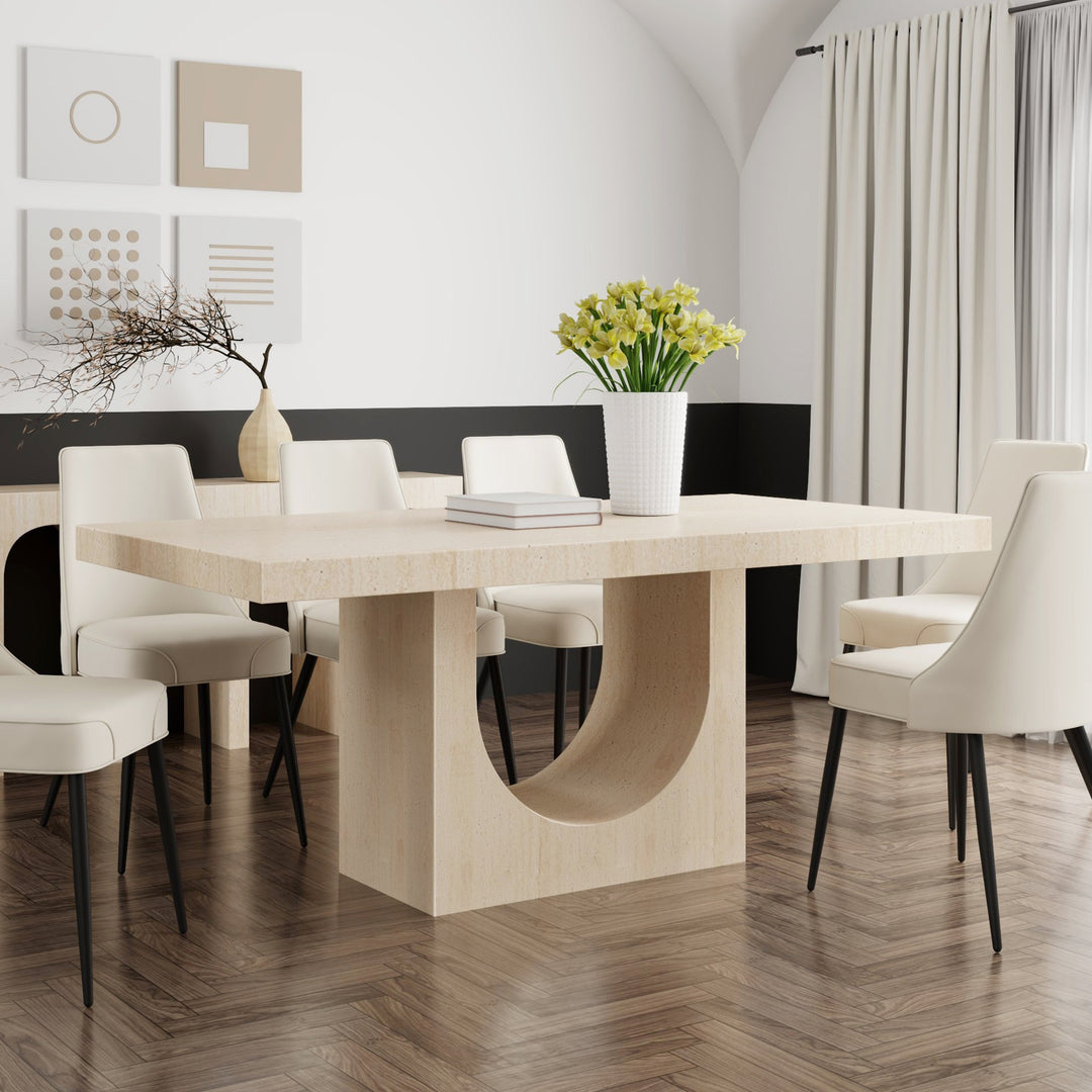 Meridal Contemporary Arch Dining Table – ECC Fibre-Reinforced Concrete Table with Matte Travertine Finish, Heat & Scratch Resistant Seamless Coating and Modern Sculptural Design Dining Table