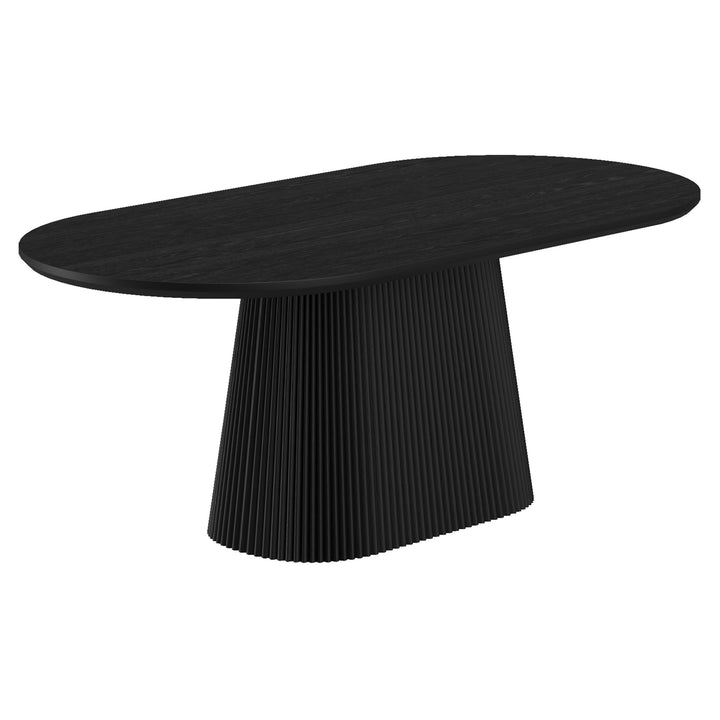 Bellavik Mid-Century Modern Ellipse Dining Table – Engineered Wood Oak Veneer Top with Wide Reeded Pedestal Base and Reverse Bevel Wood Grain Finish Dining Table