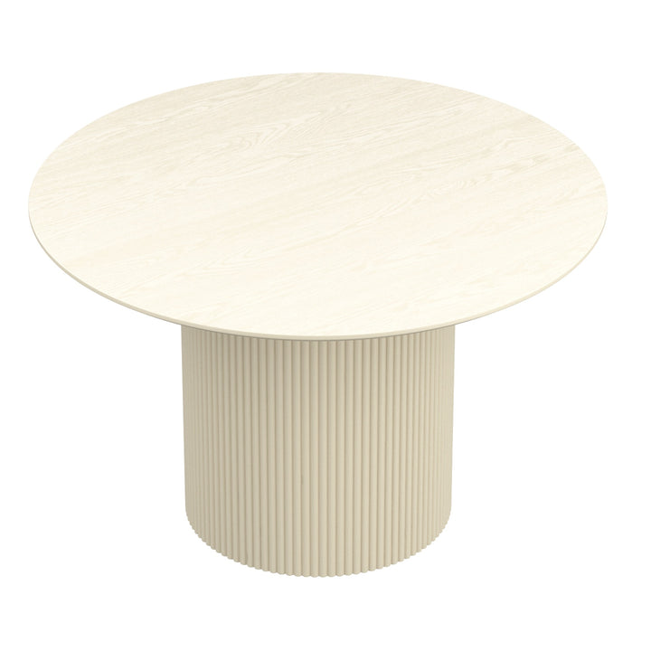 Trivano Mid-Century Modern Round Dining Table – Engineered Wood Oak Veneer Top with Wide Reeded Pedestal Base and Reverse Bevel Wood Grain Finish Dining Table