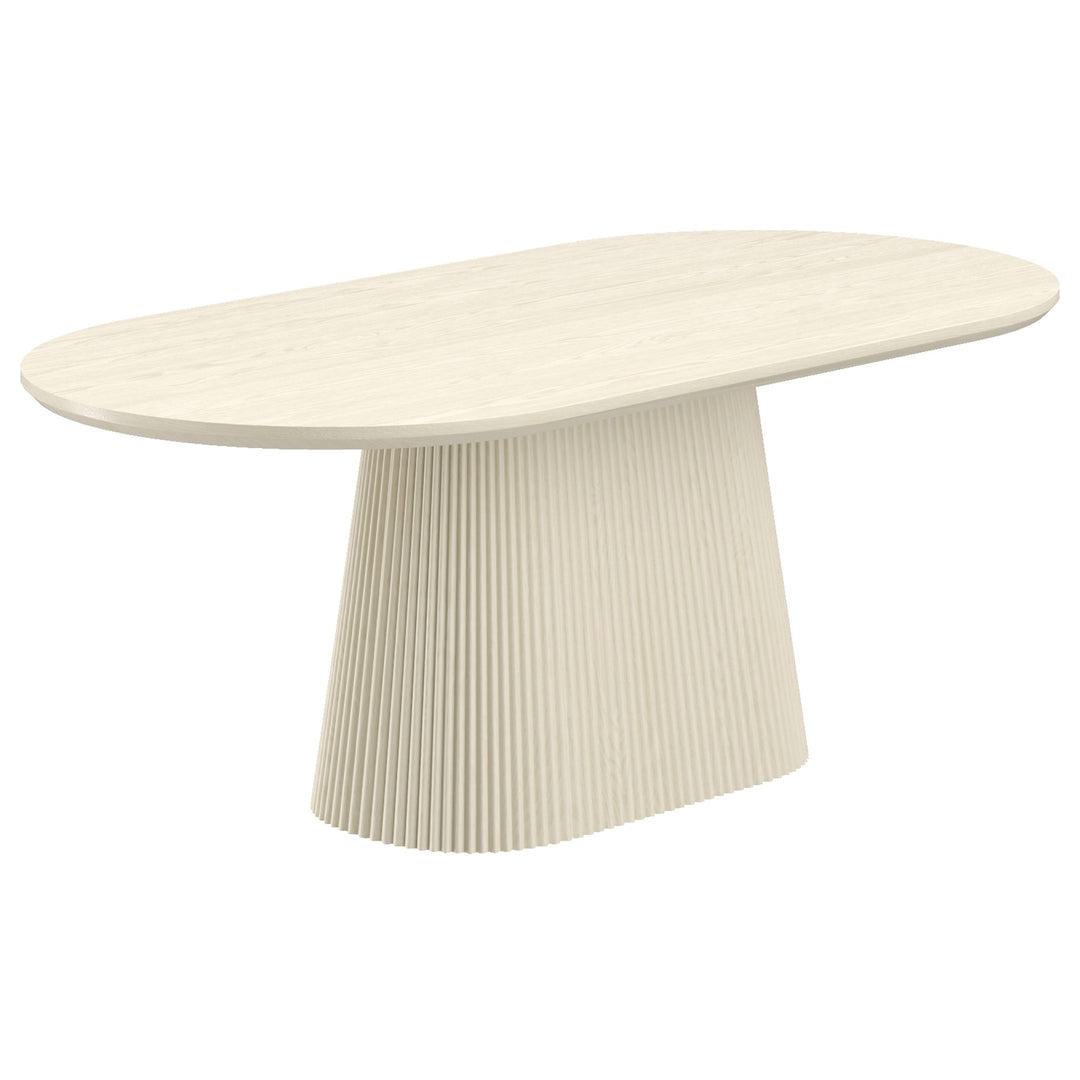 Crestora Mid-Century Modern Oval Dining Table – Engineered Wood Oak Veneer Top with Wide Reeded Pedestal Base and Reverse Bevel Wood Grain Finish Dining Table
