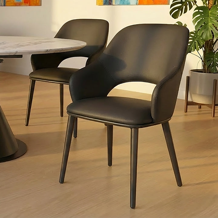 Montierra Modern Dining Chair Set of 4 – Textured Faux Leather Upholstered Chairs with Curved Back, Matte Black Frame and Medium-Firm Cushion Seating Dining & Lounge Chairs