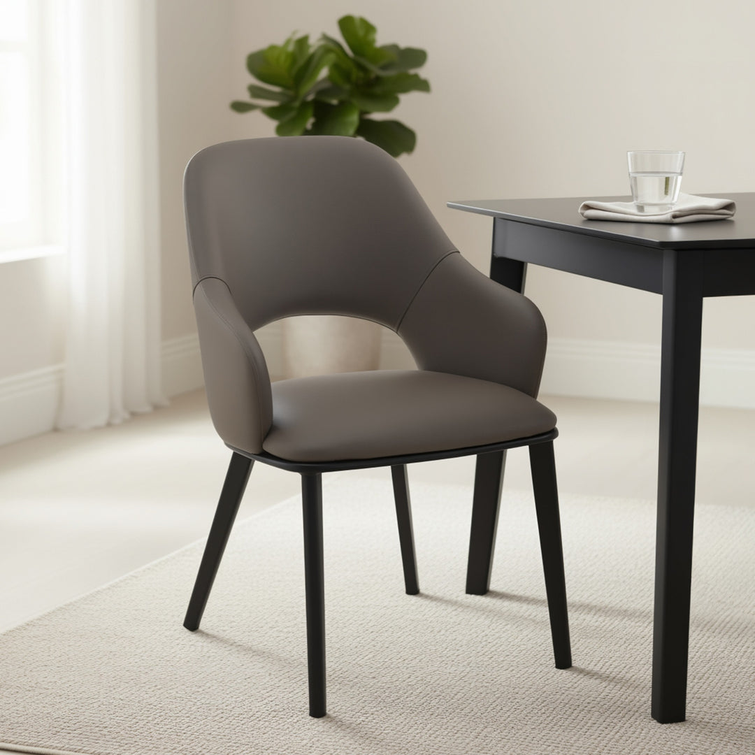 Montierra Modern Dining Chair Set of 4 – Textured Faux Leather Upholstered Chairs with Curved Back & Arms, Matte Black Frame and Medium-Firm Cushion Seating Dining & Lounge Chairs