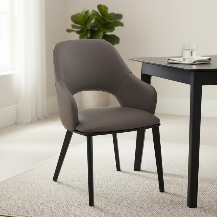 Montierra Modern Dining Chair Set of 4 – Textured Faux Leather Upholstered Chairs with Curved Back & Arms, Matte Black Frame and Medium-Firm Cushion Seating Dining & Lounge Chairs