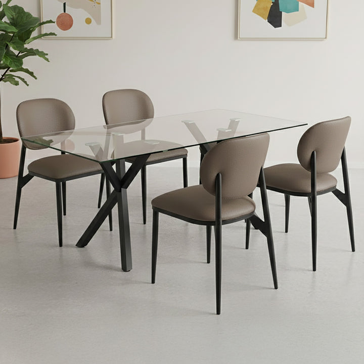 Caselle Dining Chair (Set of 4) – Modern Faux Leather Dining Chairs with Curved Back, Upholstered Seat And Matte Black Metal Frame