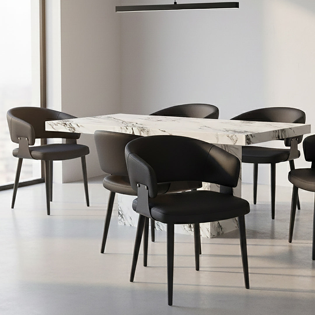 Corvello Dining/Lounge Chair Set of 4 – Modern Curved Back Faux Leather Upholstered Chairs in Black with Matte Black Frame