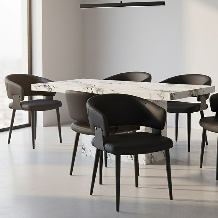 Corvello Dining/Lounge Chair Set of 4 – Modern Curved Back Faux Leather Upholstered Chairs in Black with Matte Black Frame