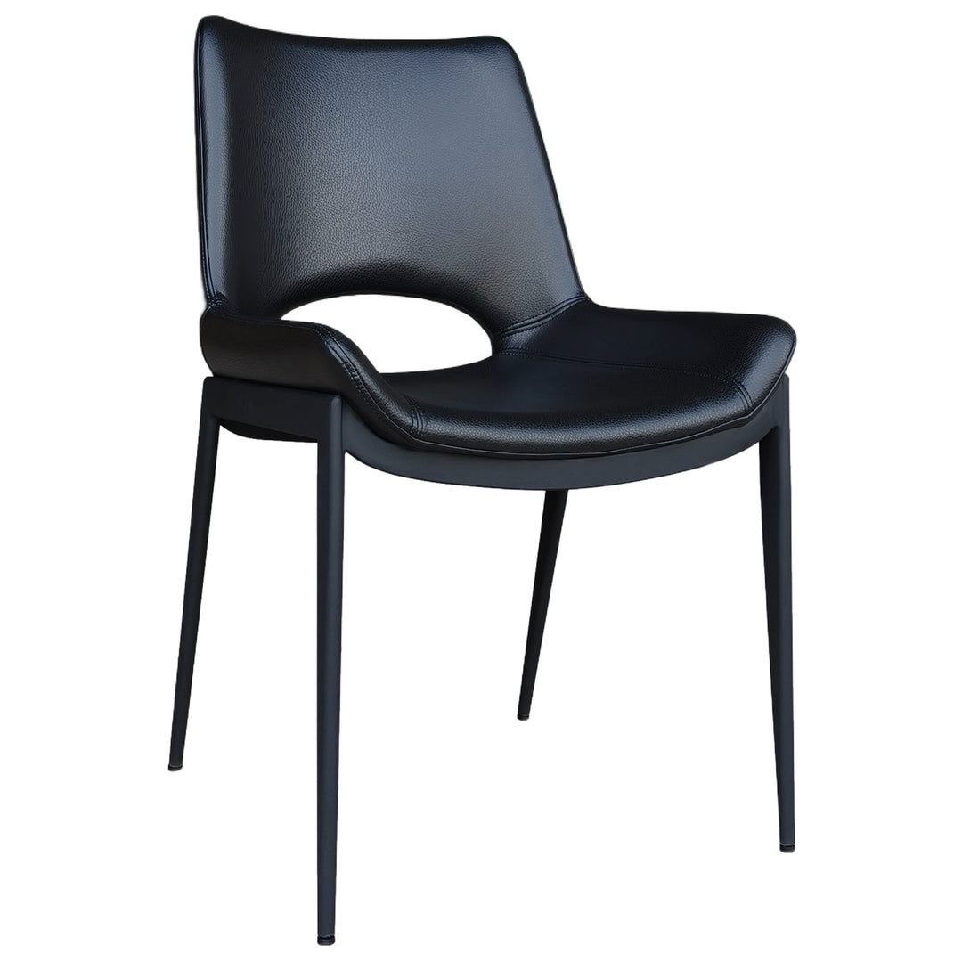 Torano Mid-Century Modern Dining And Lounge Chair with Textured Faux Leather Upholstery, Contoured Seat, Black Metal Frame – Set of 6