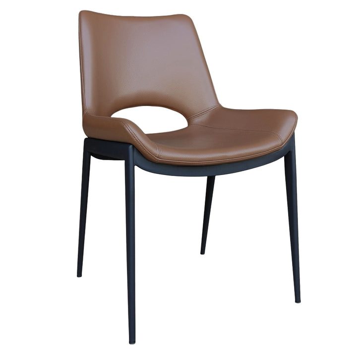 Torano Mid-Century Modern Dining And Lounge Chair in Black Finish with Textured Faux Leather Upholstery, Contoured Seat, Metal Frame – Set of 6