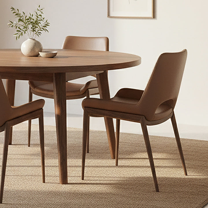Torano Mid-Century Modern Dining And Lounge Chair in Walnut Finish with Textured Faux Leather Upholstery, Contoured Seat, Metal Frame – Set of 6
