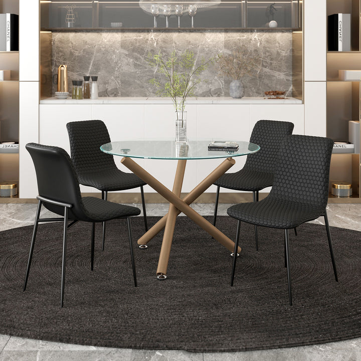 Miraggio Modern Dining Chair Set of 2 – Matte Black Faux Leather Upholstered Chairs with Hexagon-Stitch Detailing and Matte Black Metal Legs