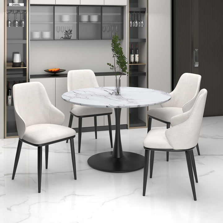 Bellora Modern Dining Chair with Fabric Upholstery, Contoured Seat Back, Matte Black Metal Frame And Legs – Set of 2