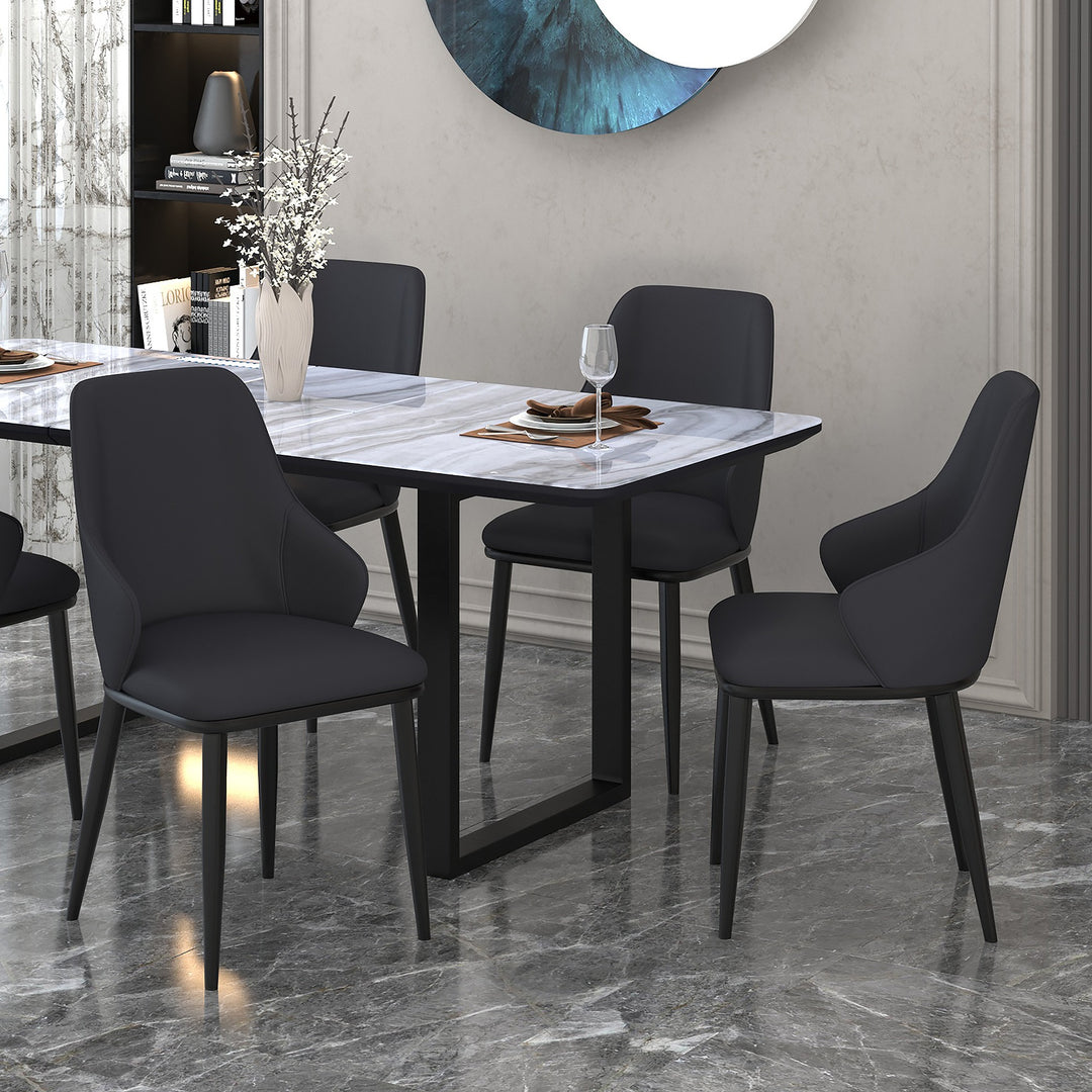 Bellora Modern Dining Chair with Faux Leather Upholstery, Contoured Seat Back, Matte Black Metal Frame And Legs – Set of 2