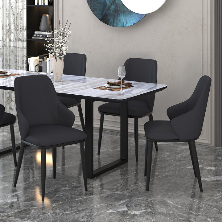 Bellora Modern Dining Chair with Faux Leather Upholstery, Contoured Seat Back, Matte Black Metal Frame And Legs – Set of 2