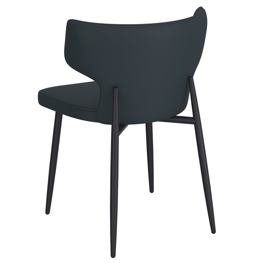 Velcario Contemporary Dining Chair – Set of 2 Curved Wood Frame Faux Leather Upholstered Chairs with Matte Black Metal Legs