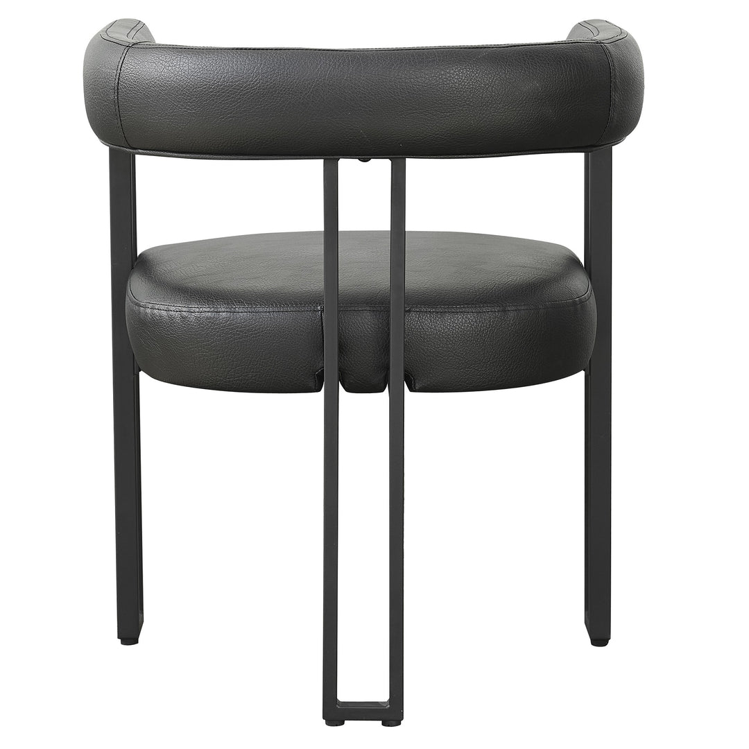 Avenza Dining Side Chair – Set of 2 Contemporary Matte Black Faux Leather Upholstered Chairs with Black Metal Frame