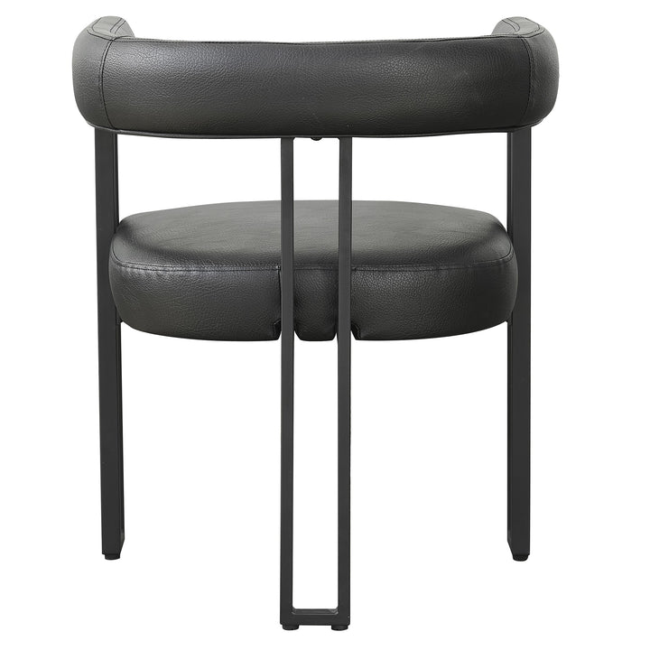Avenza Dining Side Chair – Set of 2 Contemporary Matte Black Faux Leather Upholstered Chairs with Black Metal Frame