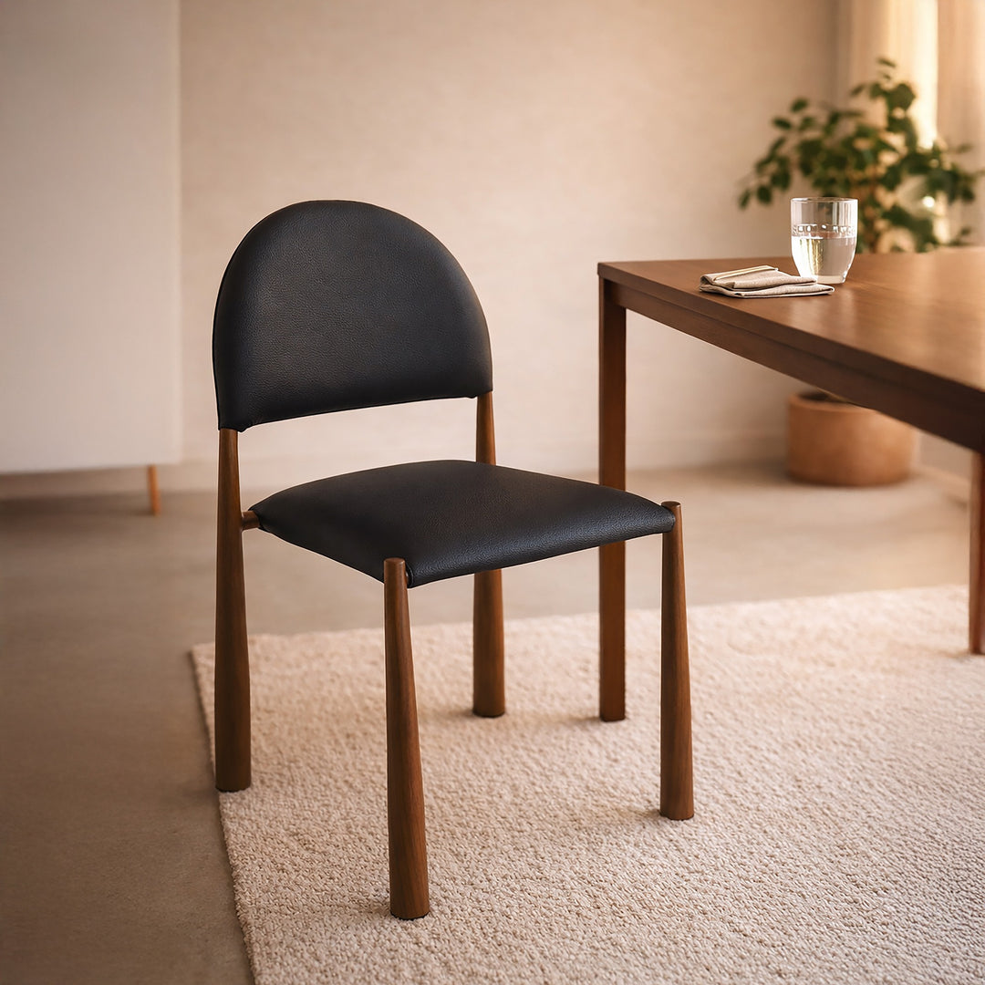 Crystaluxe 4-Piece Modern Dining Chair Set – Matte Black Textured Faux Leather Chairs with Heat-Transferred Walnut-Finish Legs and Foam Cushion Seating